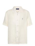 Linen Camp Shirt Tops Shirts Short-sleeved Shirts Cream Ralph Lauren K...