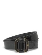 Slide-Buckle Croc-Embossed Leather Belt Belte Black Lauren Ralph Laure...