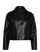 Faux-Leather Jacket With Pockets Skinnjakke Skinnjakke Black Mango