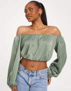 Pieces - Grønn - Pcmari Ls Off Shoulder Cr Top D2D D