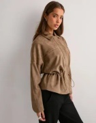 Nelly - Beige - Drawstring Brushed Collar Jacket